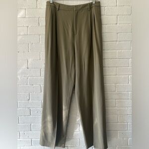 Linda Allard/Ellen Tracy Dress Pants Tan 14 Pleated Front Wool Blend Wide Leg.